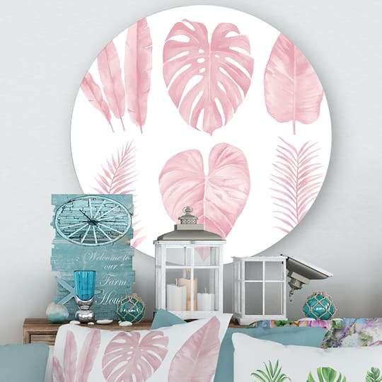 Designart - Tropical Pink Watercolour Leaves I